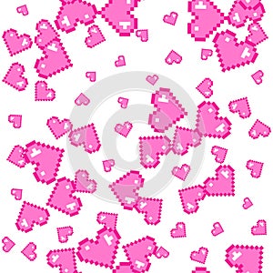 Seamless vector pixel pink hearts pattern. Love pixel art 10 eps.